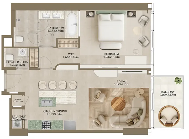 1 BR floor plan