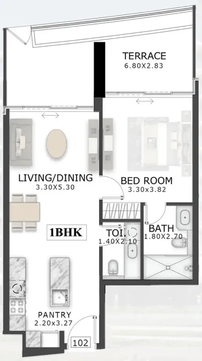 1 BR floor plan