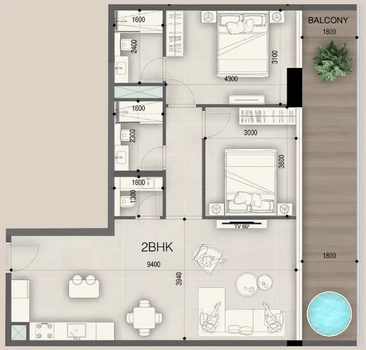 2 BR floor plan