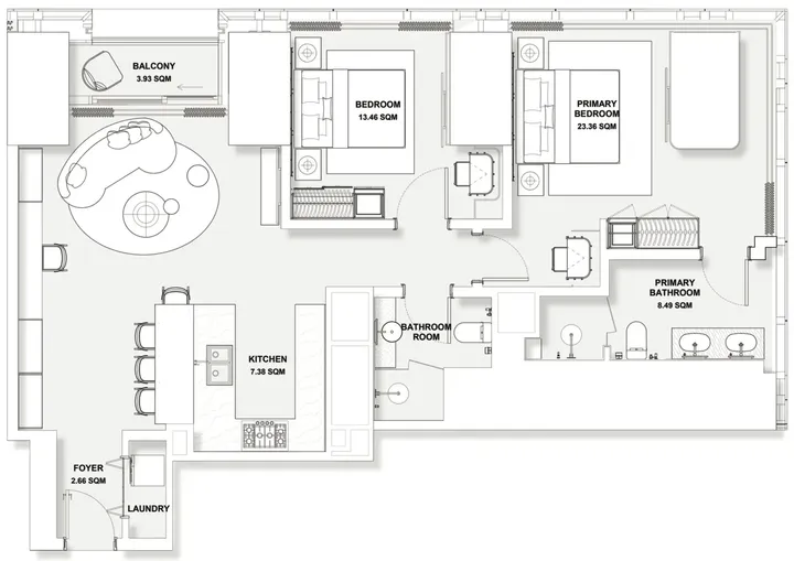 2 BR floor plan
