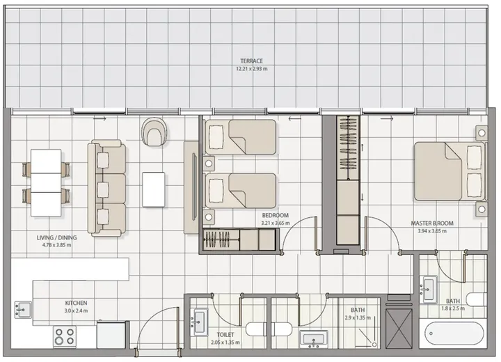 1 BR floor plan
