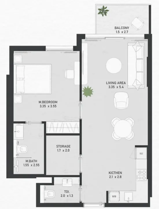 1 BR floor plan