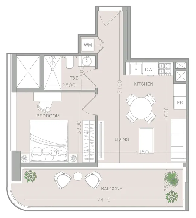 1 BR floor plan