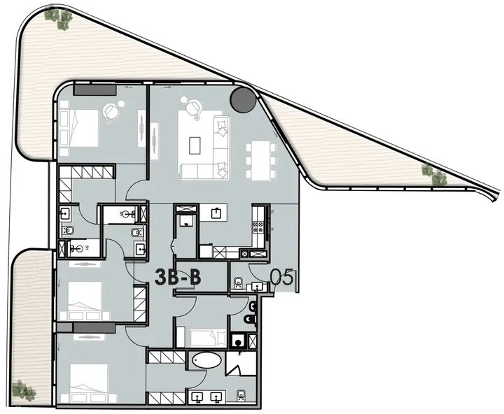 3 BR floor plan