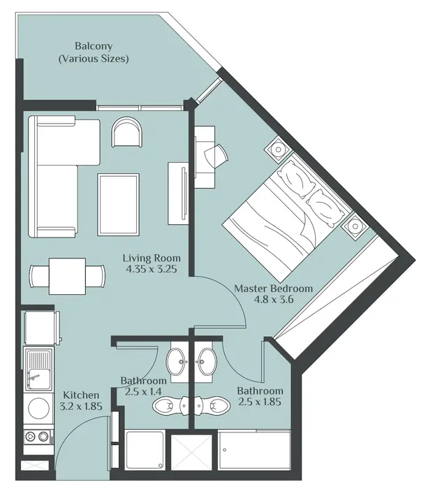 1 BR floor plan