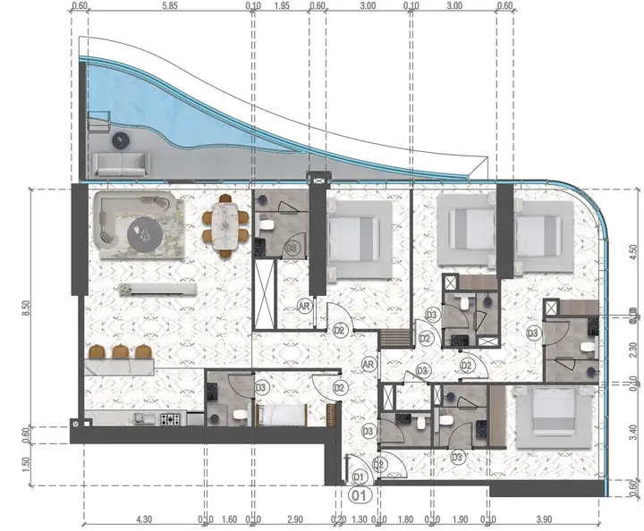 4 BR floor plan