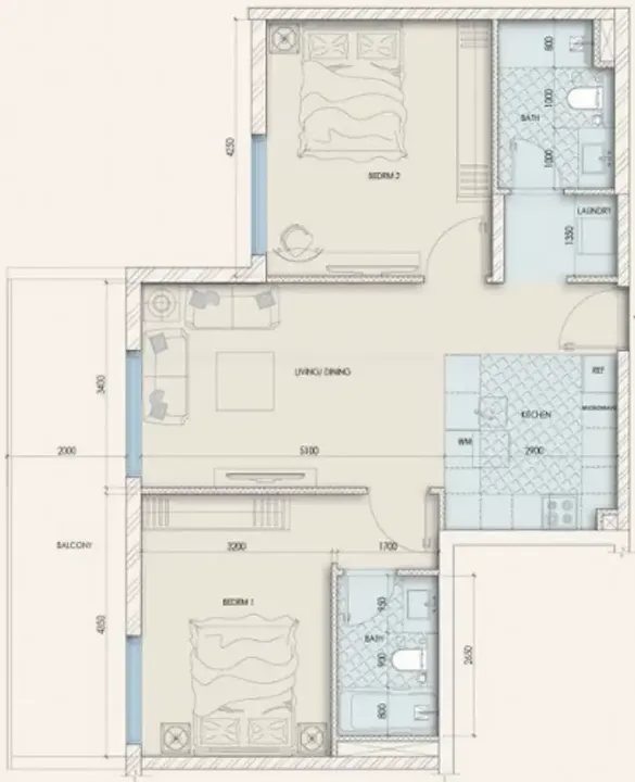 2 BR floor plan