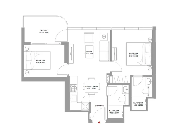 2 BR floor plan