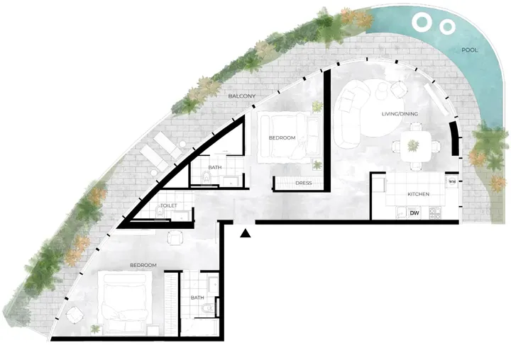 2 BR floor plan
