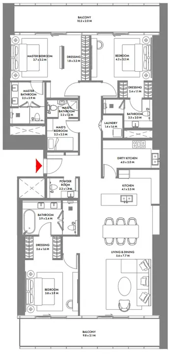 3 BR floor plan