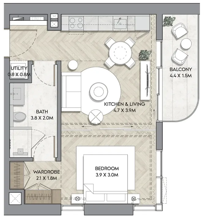 1 BR floor plan