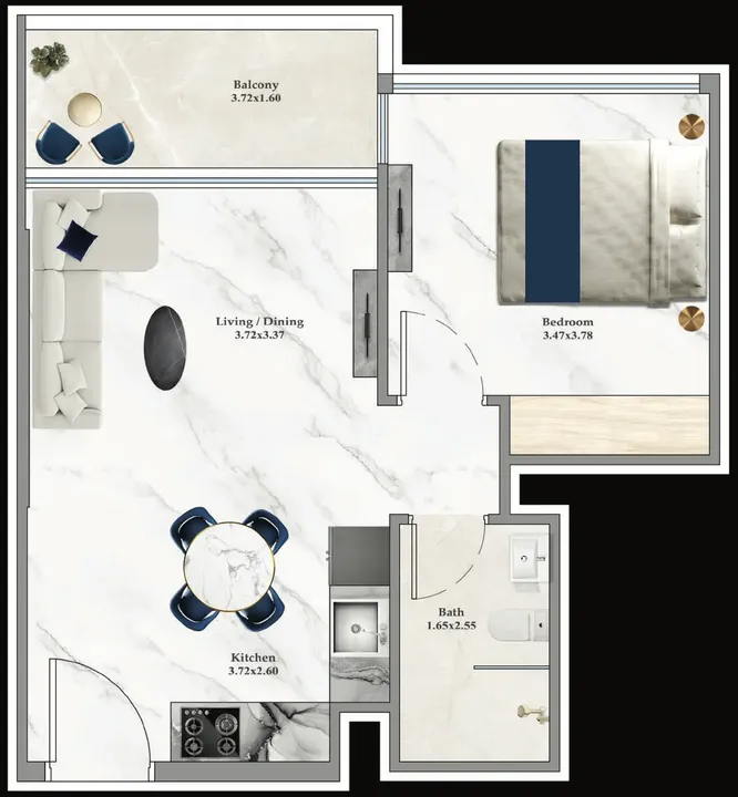 1 BR floor plan