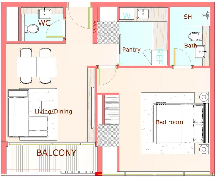 1 BR floor plan