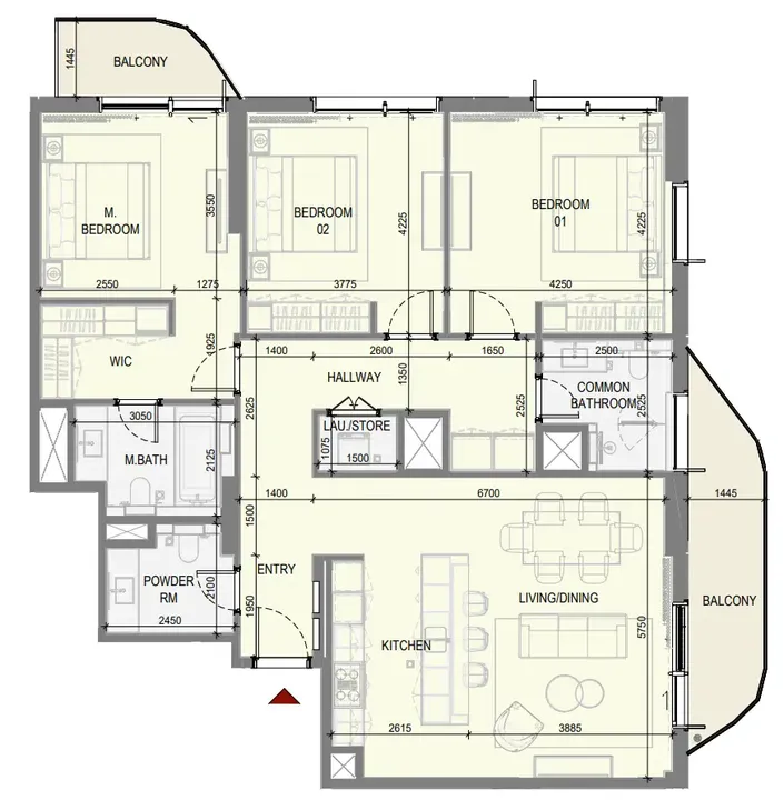 3 BR floor plan
