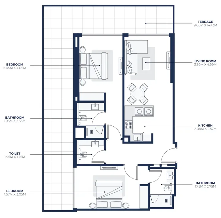 2 BR floor plan