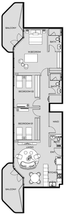 3 BR floor plan