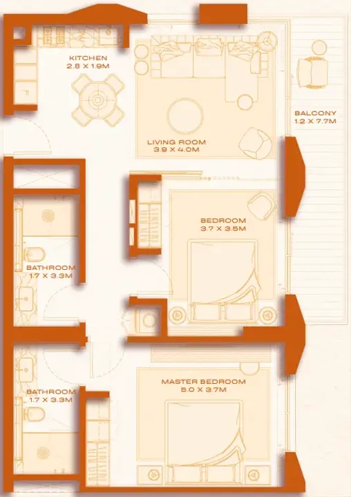 2 BR floor plan