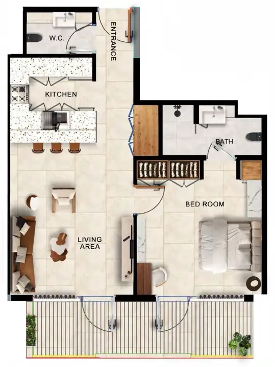 1 BR floor plan