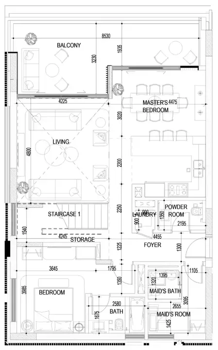 3 BR floor plan