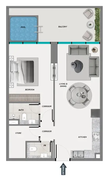 1 BR floor plan