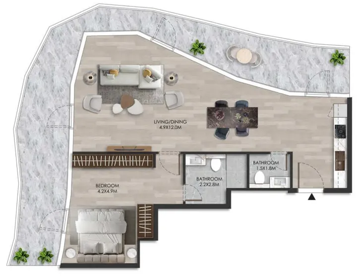 1 BR floor plan