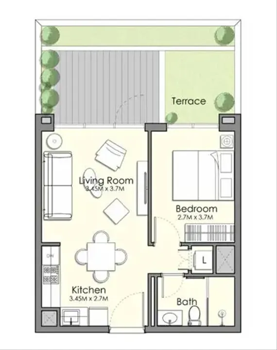 1 BR floor plan