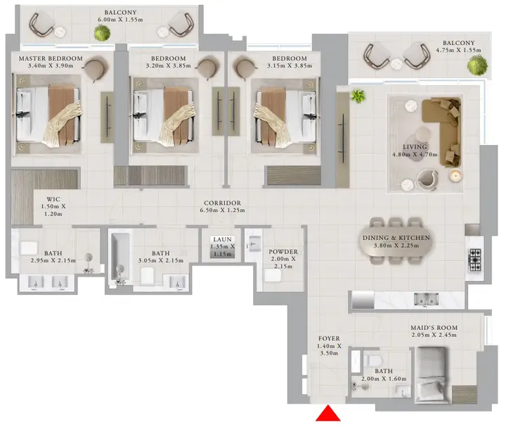 3 BR floor plan
