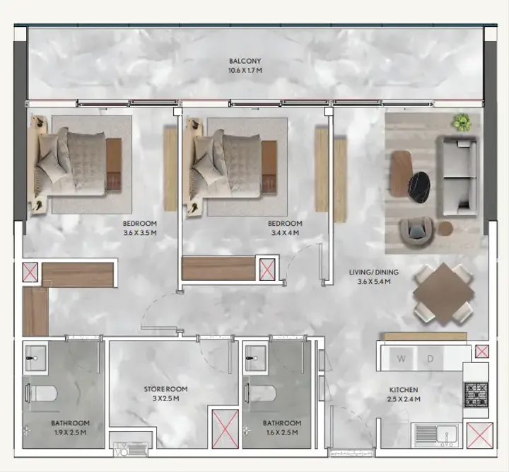 2 BR floor plan
