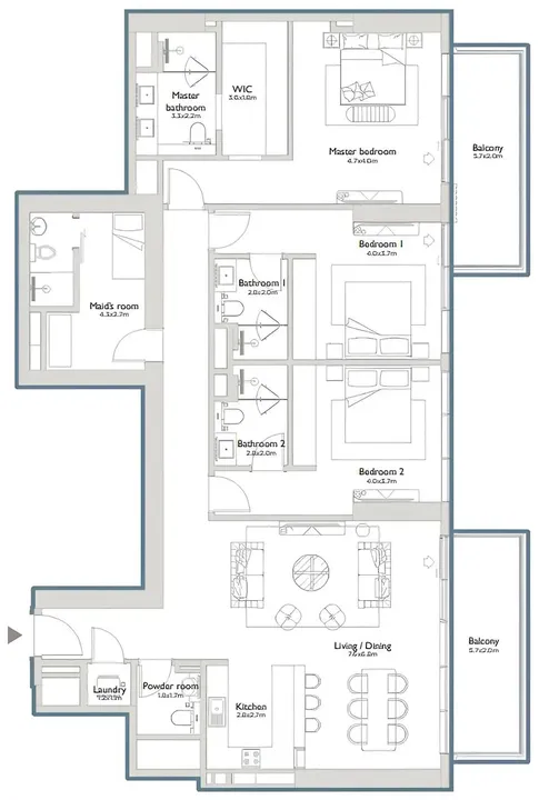 3 BR floor plan