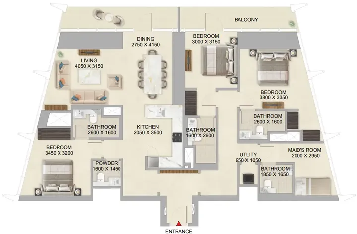 3 BR floor plan