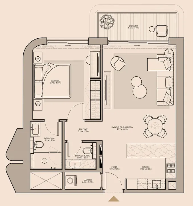 1 BR floor plan
