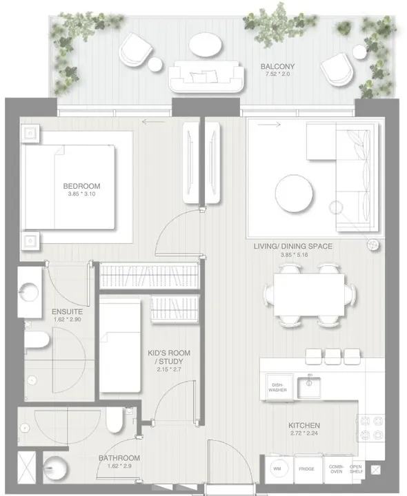 1 BR floor plan