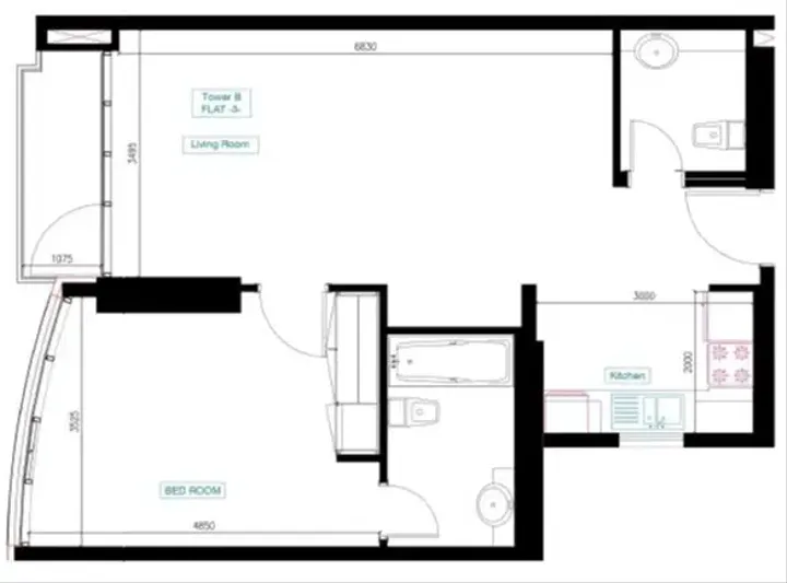 1 BR floor plan