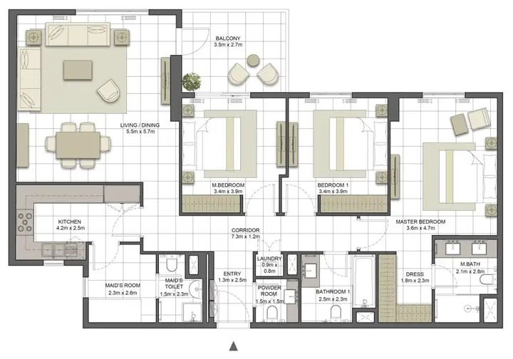 3 BR floor plan