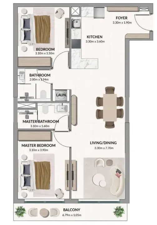 2 BR floor plan