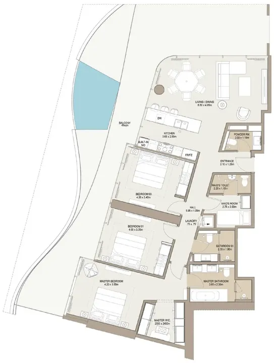 3 BR floor plan