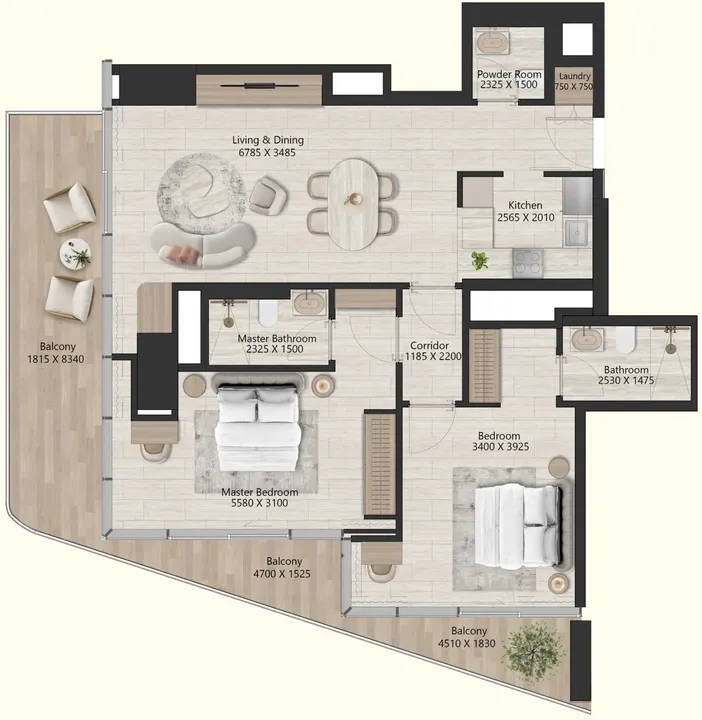 2 BR floor plan
