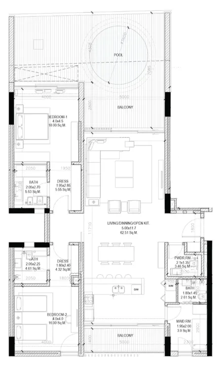 2 BR floor plan