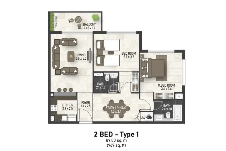 2 BR floor plan