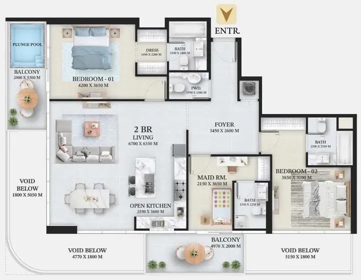 2 BR floor plan