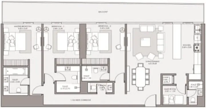 3 BR floor plan