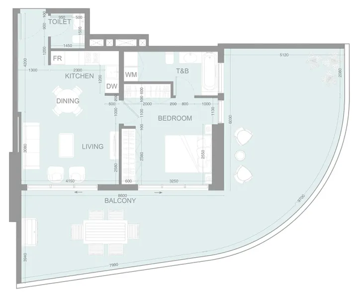 1 BR floor plan