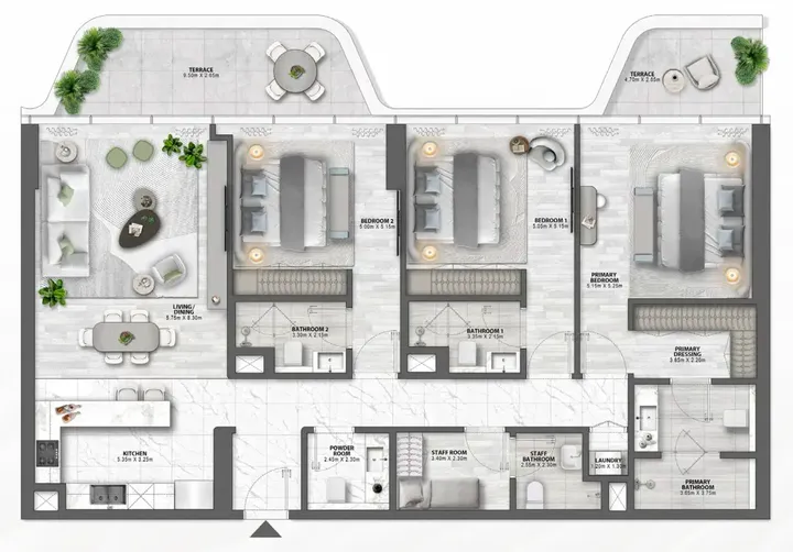 3 BR floor plan