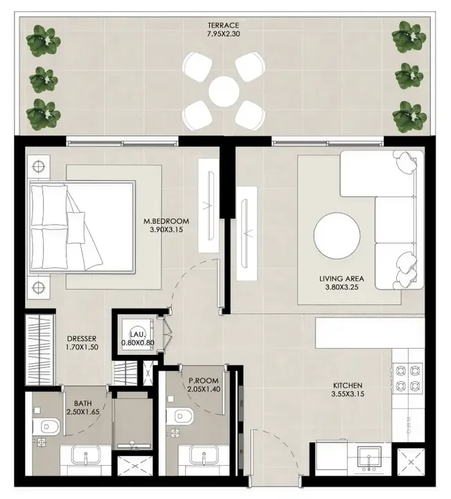 1 BR floor plan