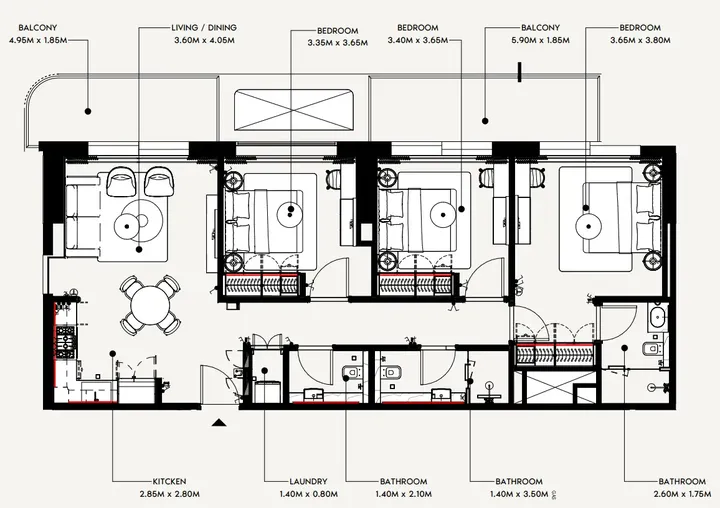 3 BR floor plan