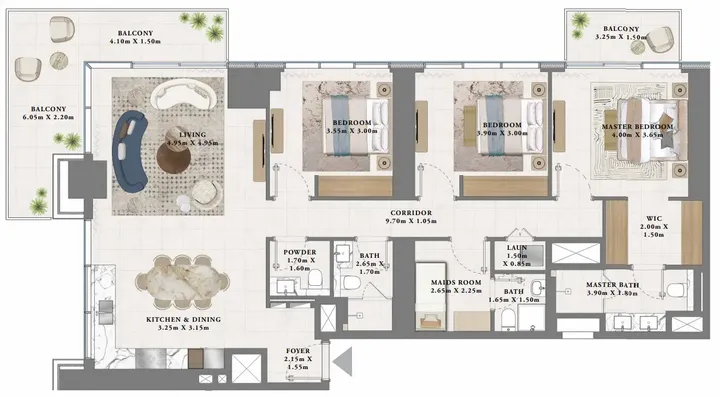 3 BR floor plan