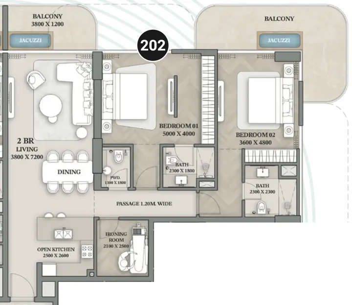 2 BR floor plan
