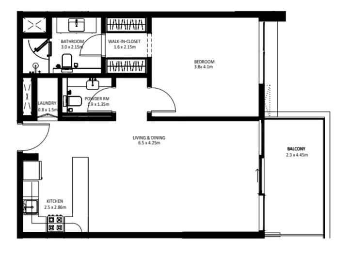 1 BR floor plan