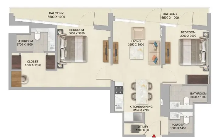 2 BR floor plan