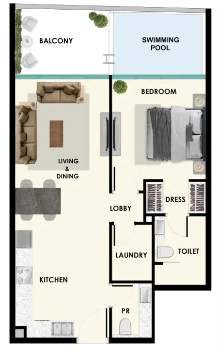 1 BR floor plan